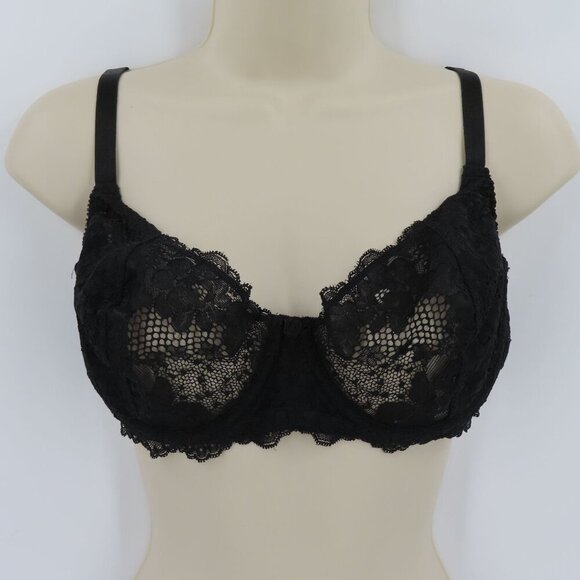 Victorias Secret 38D Bra Black Floral Flower Lace Sheer Underwire Unlined 1990s - Picture 13 of 13